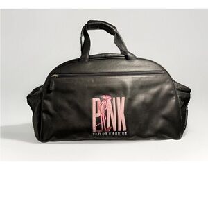 Vintage 1990's Large Pink Panther Logo Black Leather Duffle Bag